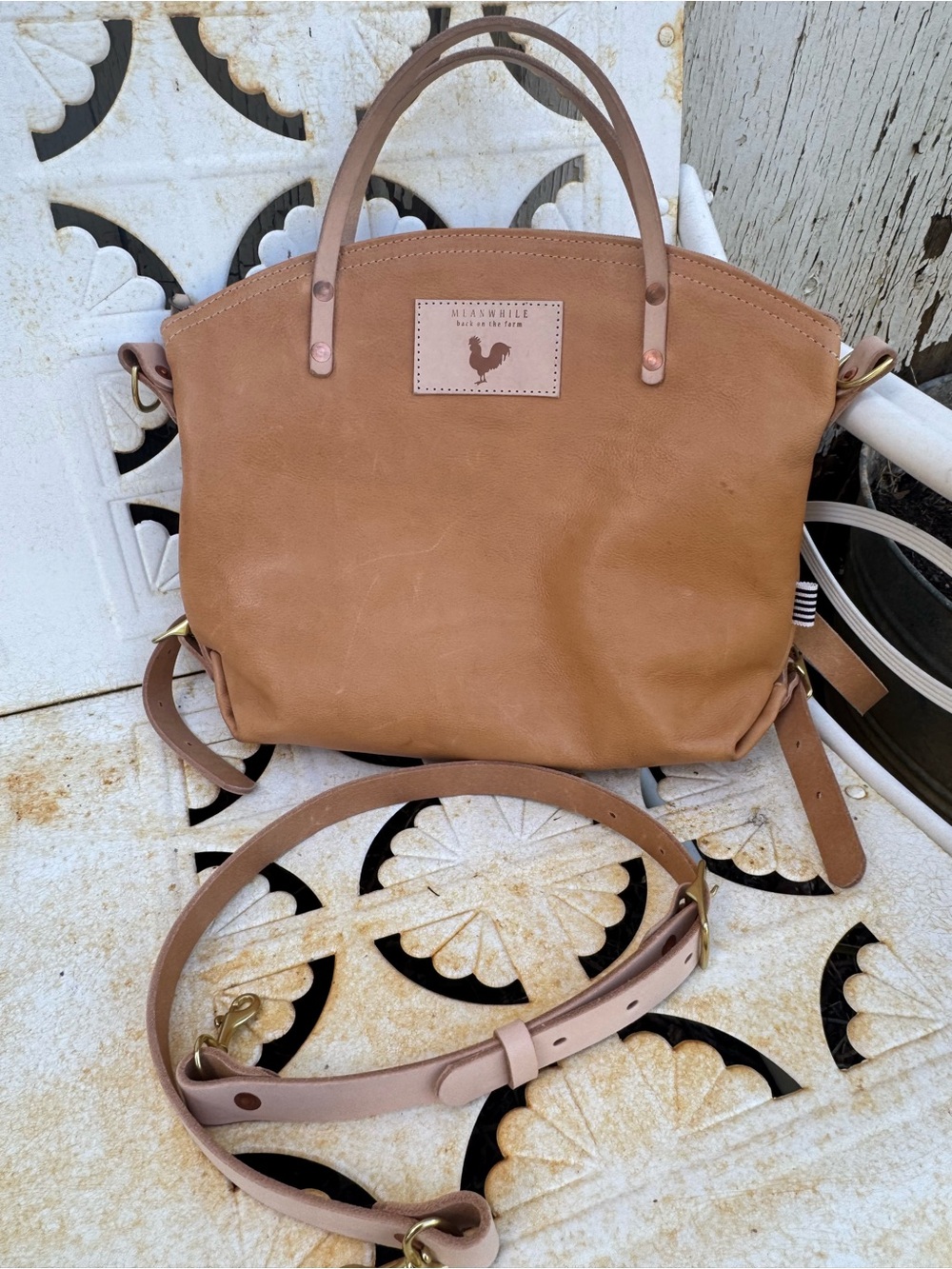 Meanwhile back on the farm Virginia Leather Backpack 2.0 vachetta strap 12”x15”